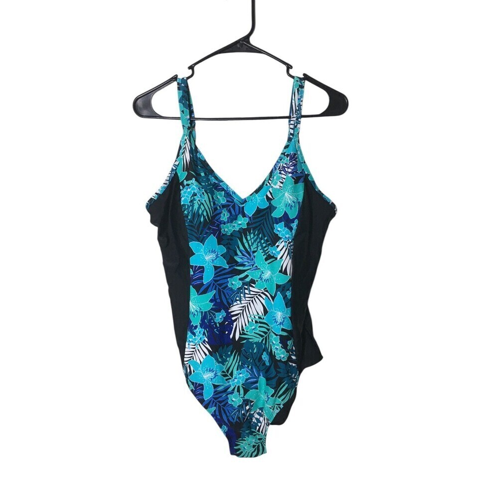 Vermont Country Store Swimsuit Women's Size 14 D Blue Black One Piece
